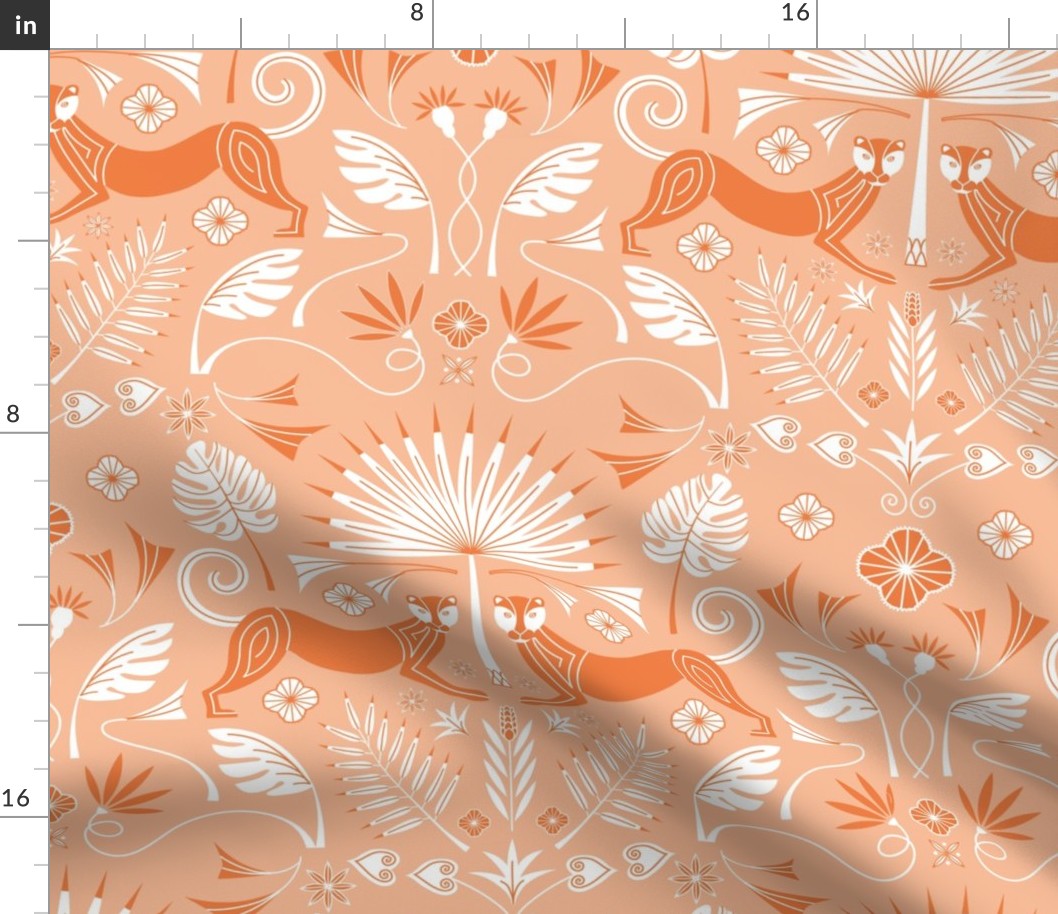 (L) Rain forest damask Peach Fuzz Pantone Color 2024