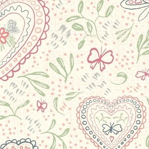 Valentine Floral Block Print - Muted Multi-Color on Cream (Large)