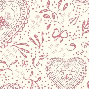 Valentine Floral Block Print - Muted Red on Cream (Large)