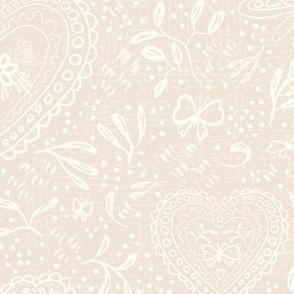 Valentine Floral Block Print - Cream on Muted Pale Beige (Large)
