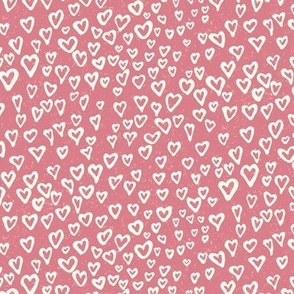 Scattered Hearts Block Print - Cream on Muted Red (Small)