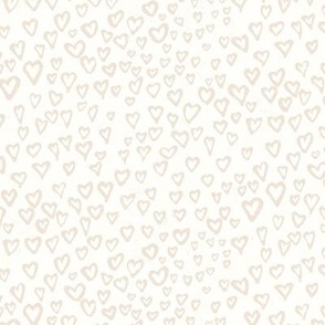 Scattered Hearts Block Print - Pale Beige on Cream (Small)