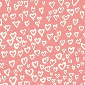 Scattered Hearts Block Print - Cream on Muted Peach  (Large)