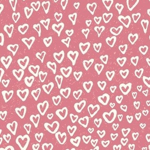 Scattered Hearts Block Print - Cream on Muted Red (Large)
