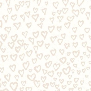 Scattered Hearts Block Print - Pale Beige on Cream (Large)