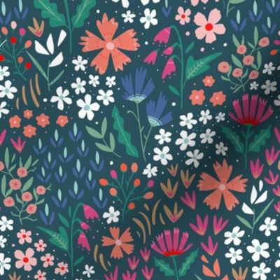 Summer Garden Ditzy Florals in Coral, Pink and Blue