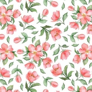 Blooming cherry. Floral white pattern