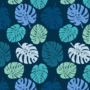 Monstera Leaves - Blue