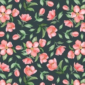 Blooming cherry. Floral blue pattern