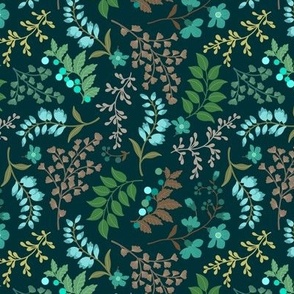 Floral Ditsy - Deep Green/Turquiose/Brown