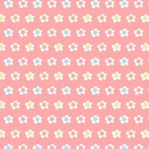 White Flowers with Colorful Centers on Coral Background - Small Print