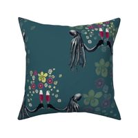 1553 ~ Cephalopod with Cabernet ~ Original ditzy floral, teal