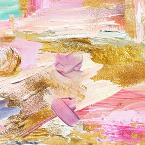 Summer Pastel And Faux Gold Brush Strokes 