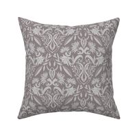 Floral Damask light taube on bark brown - small scale 