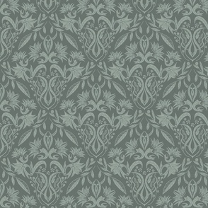 Floral Damask sage green on succulent green - small scale 