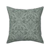 Floral Damask succulent green on sage green - small scale 