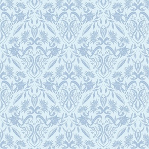 Floral Damask baby blue on light blue  - small scale