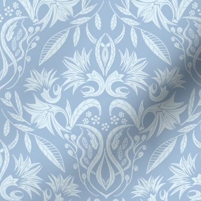 Floral Damask light blue on baby blue - small scale