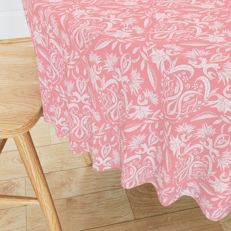 Floral Damask  nature white on pink  - small scale