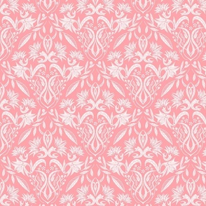 Floral Damask  nature white on pink  - small scale