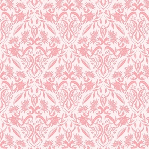 Floral Damask pink on nature white  - small scale