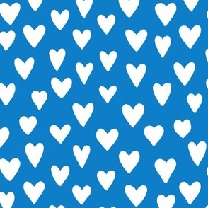 Hearts || Hand drawn White Hearts on Bluebell Blue by Sarah Price 