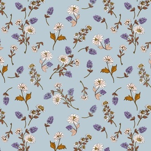 Ditsy Falling Daisies in light dusty Blue