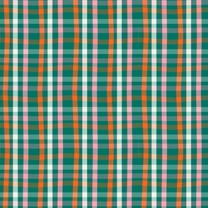 Favorite Time of the Year- Mid Century Checks Plaid- Retro Christmas- Merry and Bright- Pink Orange Green- Regular Scale