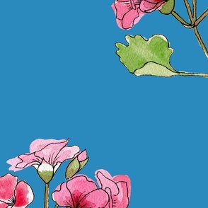 1969 Pink Geraniums on Blue 