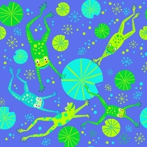 Frogs Jumping Blue - Lisa Monias