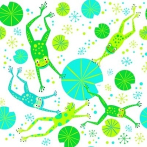 Frogs Jumping Green, Teals - Lisa Monias