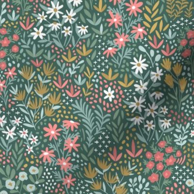 Late Summer Garden Florals in Green and Coral