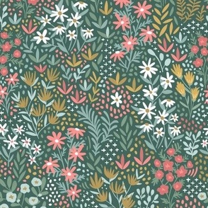 Late Summer Garden Florals in Green and Coral