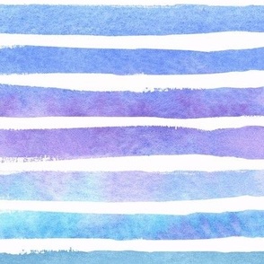 Hand Painted Watercolor Stripes - in Ocean Blues and Purples - Large Scale