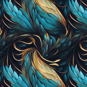 Elegant Turquoise And Gold Fantasy Flower Pattern