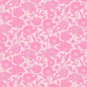 Peonies silhouette floral - Pink peony flowers on a light pink background - medium 