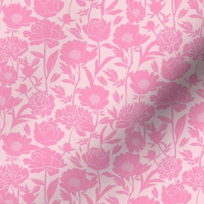 Peonies silhouette floral - Pink peony flowers on a light pink background - small