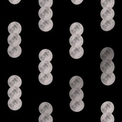 Silvery Moon Triplets or Golf Balls on Solid Black -  2 inch fabric repeat - 4 inch wallpaper repeat