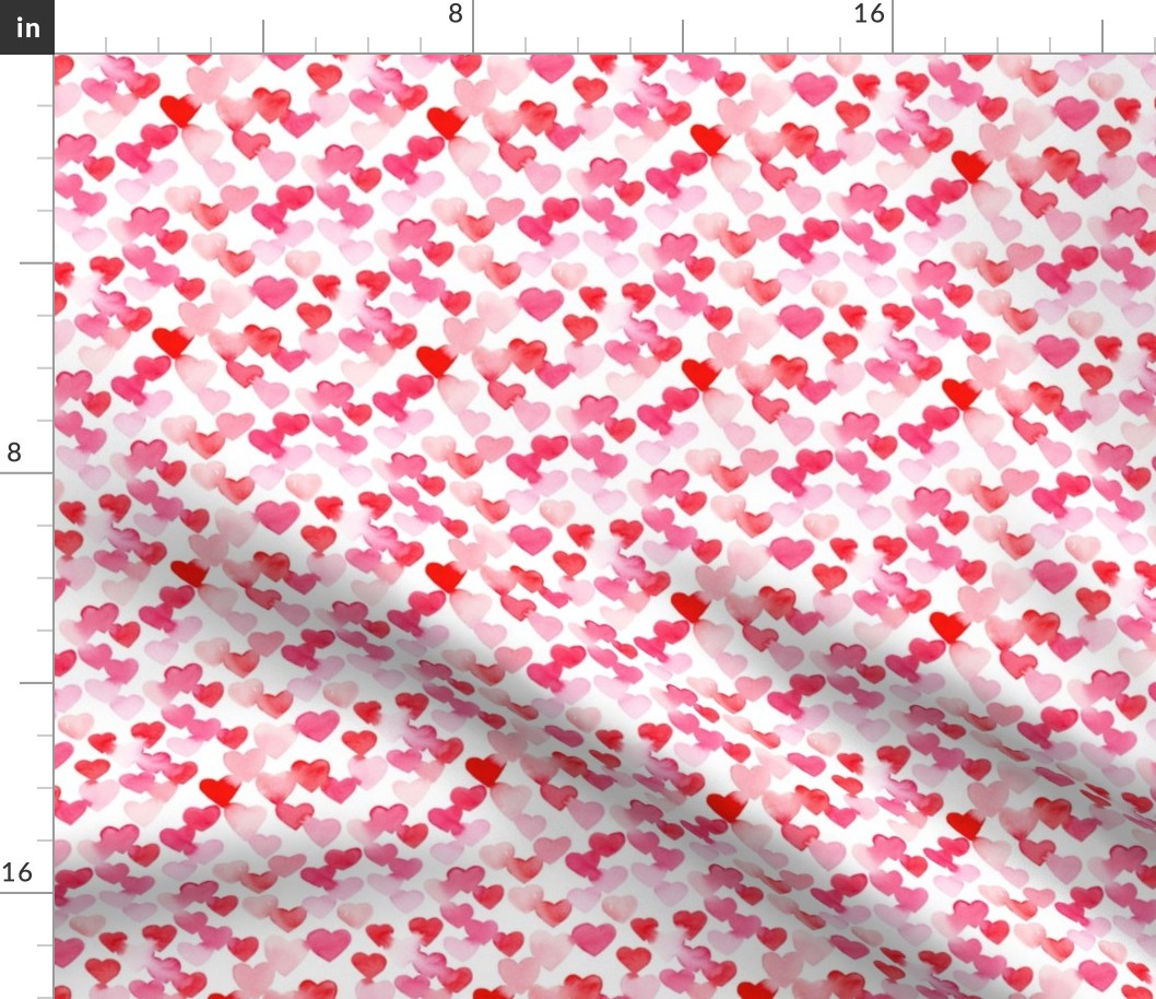 Small / Love Hearts - Watercolor Hearts in Red, Pink and Blush