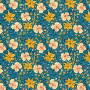 Flowers in teal - small scale