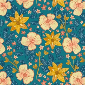 Flowers in teal