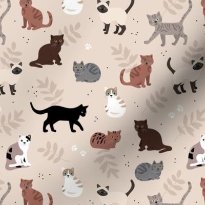 Cat friends garden - sweet kittens in various breeds kawaii pet design kids on sand beige 