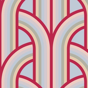 Rainbow Interlocking Arches Geometric Modern Line Pattern with Viva Magenta
