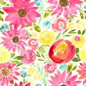 maximalist bold yellow pink florals on bone - small