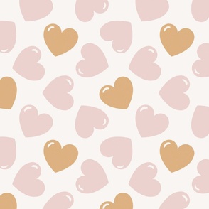 scattered valentines love hearts - blush pink and ochre - large