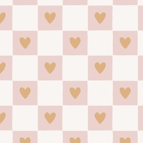 retro love heart checker board - blush pink, cream and orange - medium