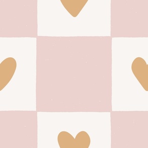 retro love heart checker board - blush pink, orange and cream - Jumbo