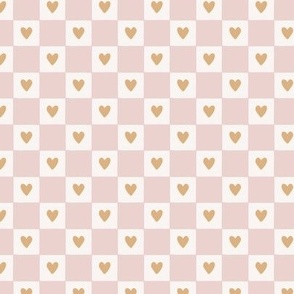 retro love heart checker board - blush pink, orange and cream - Mini
