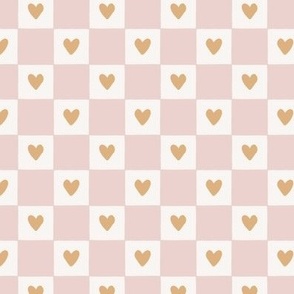 retro love heart checker board - blush pink, orange and cream - Small