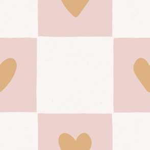 retro love heart checker board - blush pink, cream and orange - Jumbo